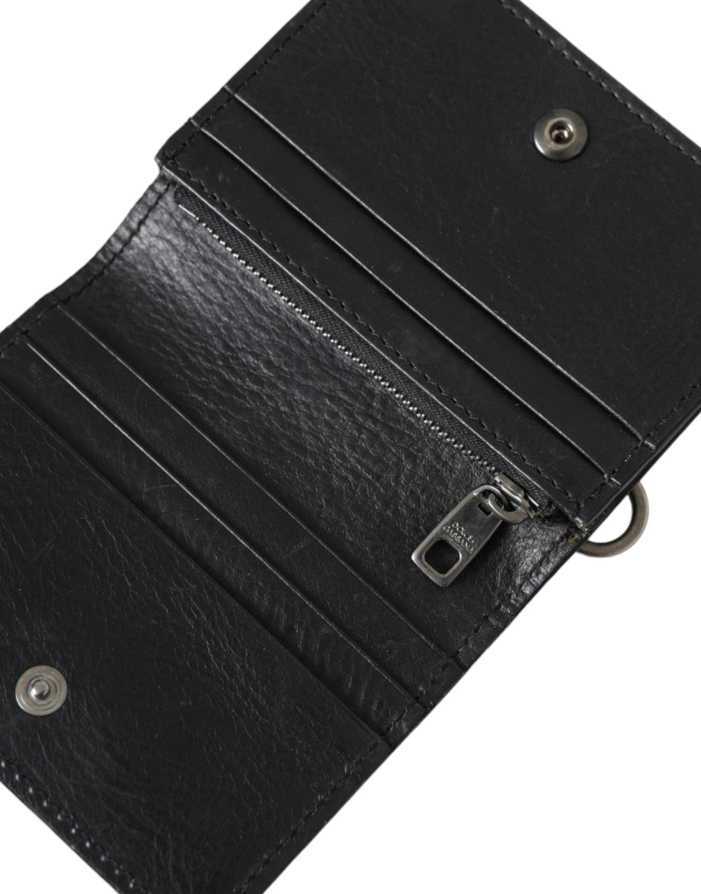 Dolce & Gabbana Black Leather Bifold Sling Women Card Holder Purse Wallet Dolce & Gabbana