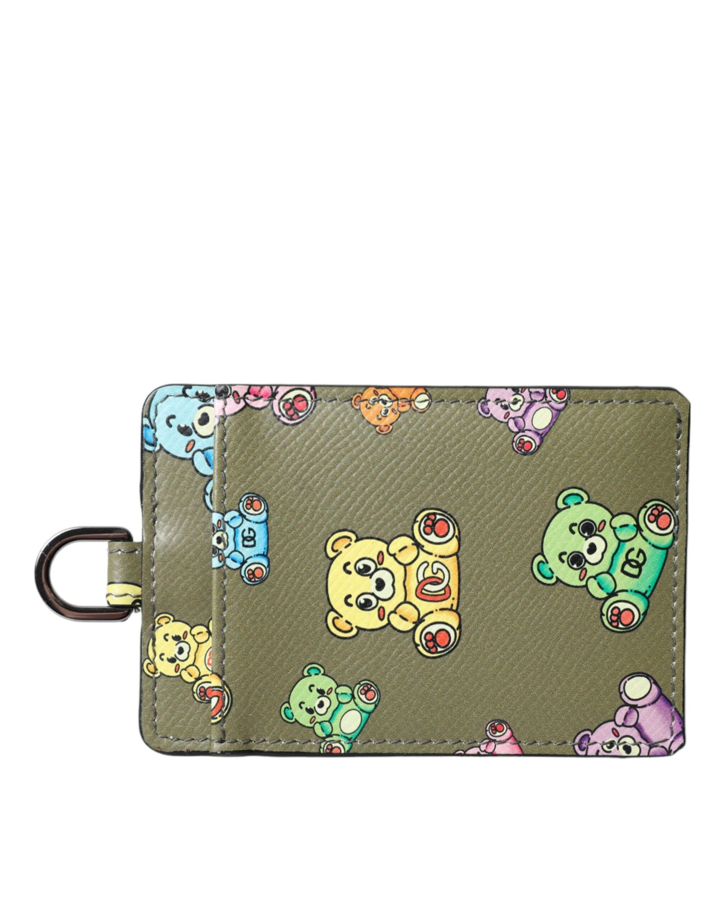 Dolce & Gabbana Army Green Teddy Bear Leather Women Card Holder Wallet Dolce & Gabbana