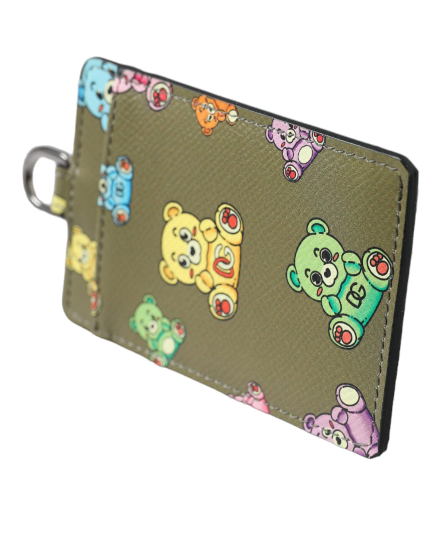 Dolce & Gabbana Army Green Teddy Bear Leather Women Card Holder Wallet Dolce & Gabbana