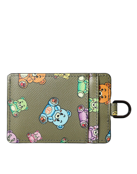 Dolce & Gabbana Army Green Teddy Bear Leather Women Card Holder Wallet Dolce & Gabbana