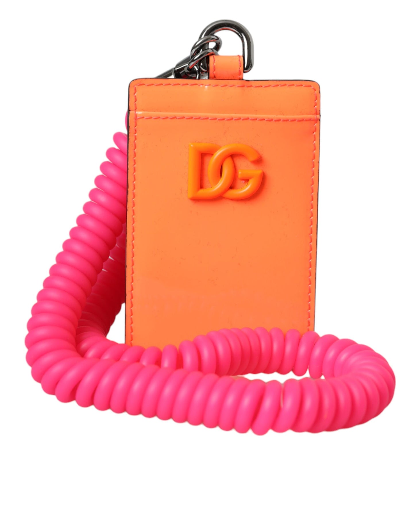 Dolce & Gabbana Orange Pink Leather DG Logo Neck Strap Card Holder Wallet Dolce & Gabbana