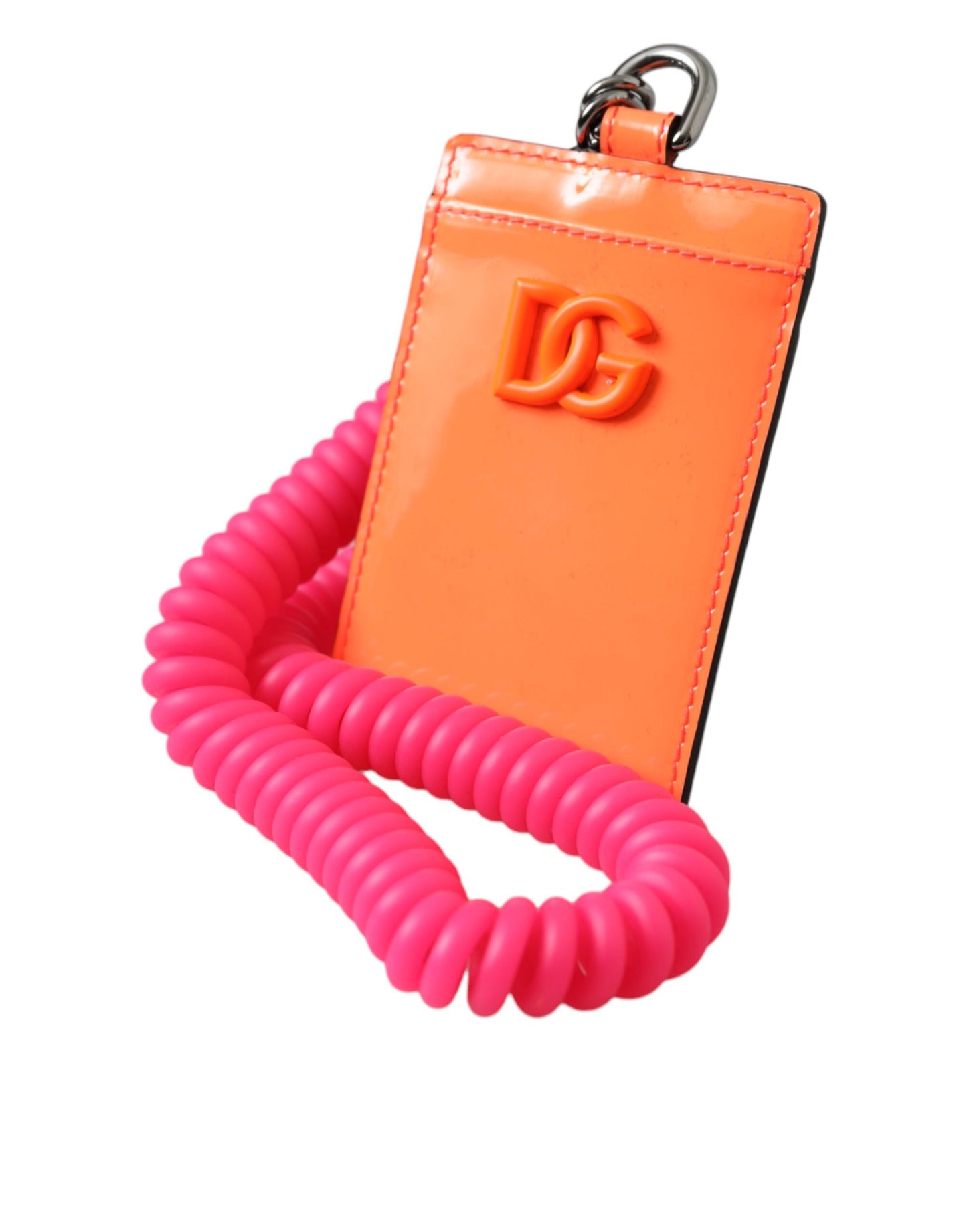 Dolce & Gabbana Orange Pink Leather DG Logo Neck Strap Card Holder Wallet Dolce & Gabbana