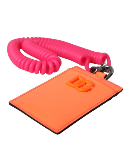 Dolce & Gabbana Orange Pink Leather DG Logo Neck Strap Card Holder Wallet Dolce & Gabbana