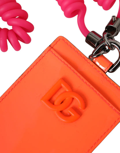 Dolce & Gabbana Orange Pink Leather DG Logo Neck Strap Card Holder Wallet Dolce & Gabbana