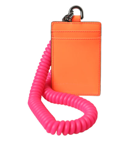 Dolce & Gabbana Orange Pink Leather DG Logo Neck Strap Card Holder Wallet Dolce & Gabbana