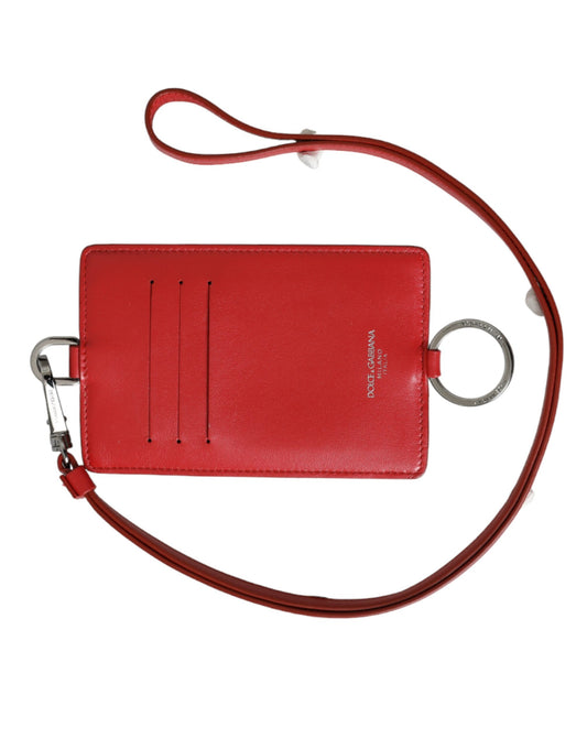 Dolce & Gabbana Red Calfskin Leather Lanyard Logo Card Holder Wallet Dolce & Gabbana