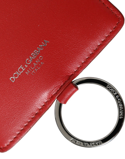 Dolce & Gabbana Red Calfskin Leather Lanyard Logo Card Holder Wallet Dolce & Gabbana