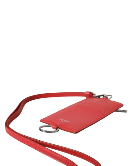 Dolce & Gabbana Red Calfskin Leather Lanyard Logo Card Holder Wallet Dolce & Gabbana