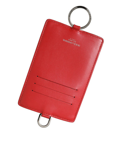 Dolce & Gabbana Red Calfskin Leather Lanyard Logo Card Holder Wallet Dolce & Gabbana