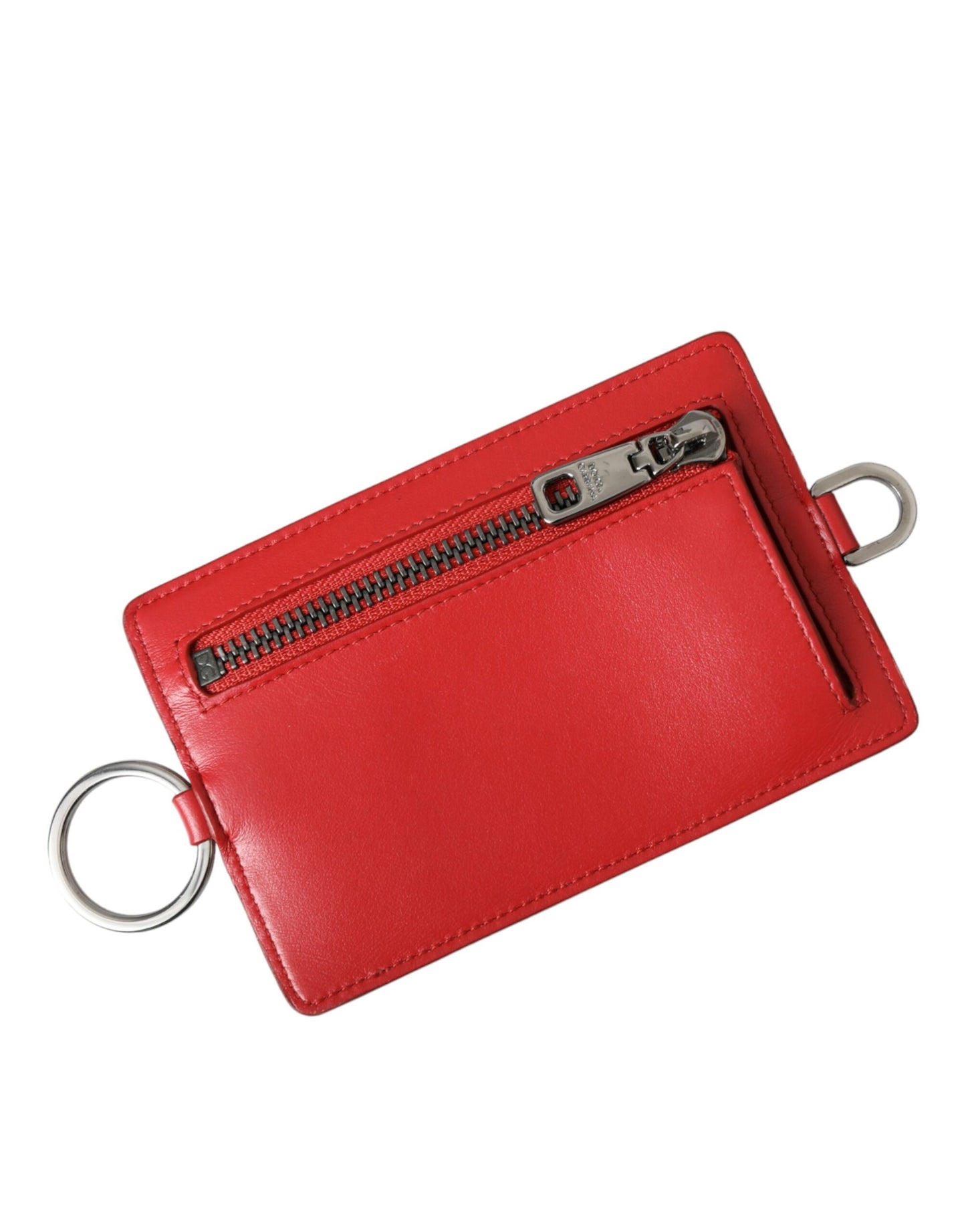 Dolce & Gabbana Red Calfskin Leather Lanyard Logo Card Holder Wallet Dolce & Gabbana