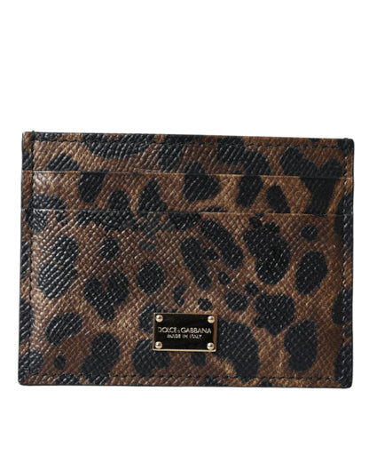 Dolce & Gabbana Brown Leather Leopard Logo Plaque Women Cardholder Wallet Dolce & Gabbana