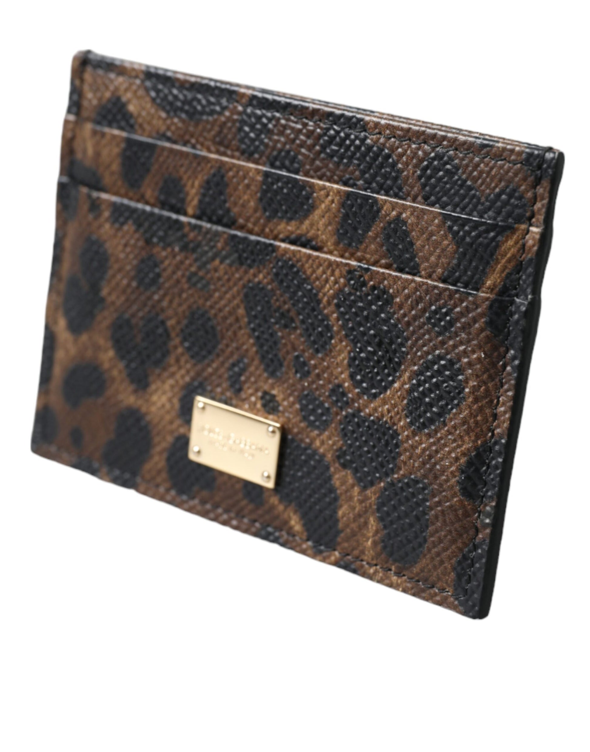 Dolce & Gabbana Brown Leather Leopard Logo Plaque Women Cardholder Wallet