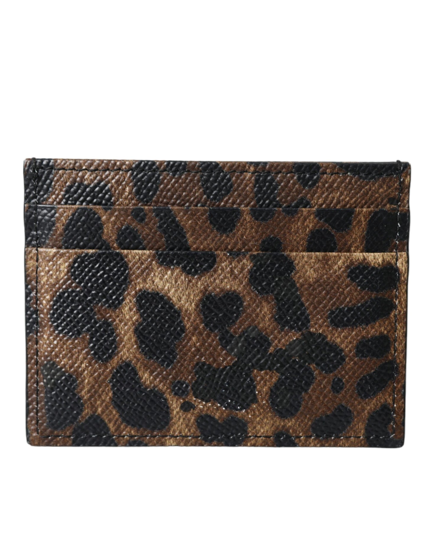 Dolce & Gabbana Brown Leather Leopard Logo Plaque Women Cardholder Wallet Dolce & Gabbana