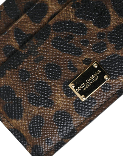 Dolce & Gabbana Brown Leather Leopard Logo Plaque Women Cardholder Wallet Dolce & Gabbana