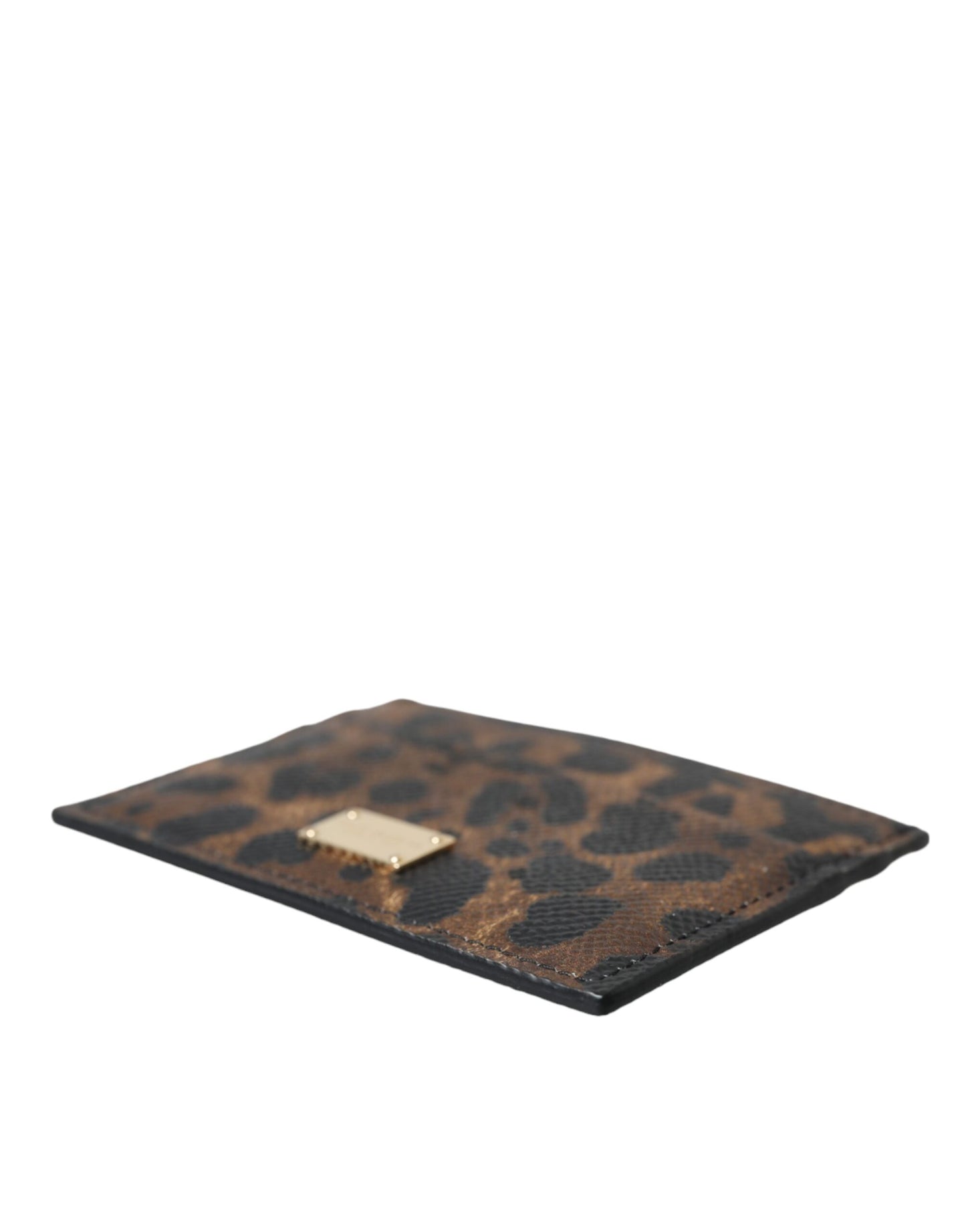 Dolce & Gabbana Brown Leather Leopard Logo Plaque Women Cardholder Wallet Dolce & Gabbana