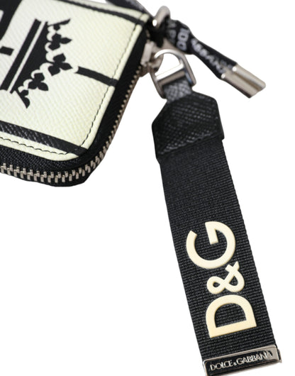 Dolce & Gabbana White Black Stripe Crown Logo Leather Card Holder Wallet Dolce & Gabbana