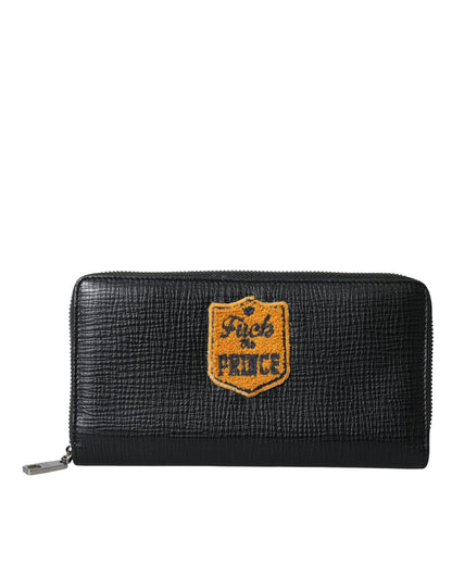 Dolce & Gabbana Black Leather Logo Patch Zip Around Continental Wallet Dolce & Gabbana