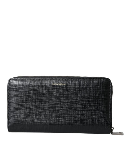 Dolce & Gabbana Black Leather Logo Patch Zip Around Continental Wallet Dolce & Gabbana