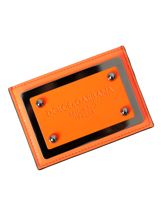 Dolce & Gabbana Orange Black Leather Logo Plaque Card Holder Wallet Dolce & Gabbana