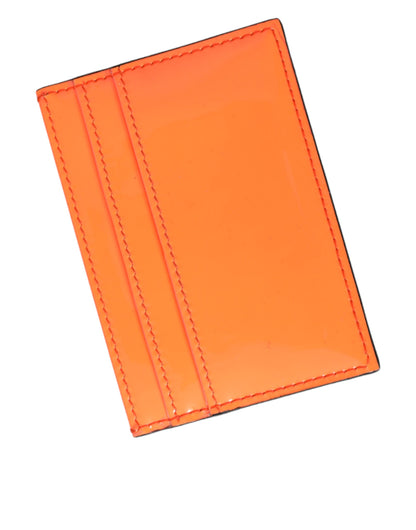 Dolce & Gabbana Orange Black Leather Logo Plaque Card Holder Wallet Dolce & Gabbana