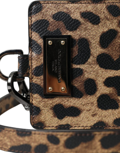 Dolce & Gabbana Brown Leather Leopard Print Logo Plaque Cardholder Wallet Dolce & Gabbana