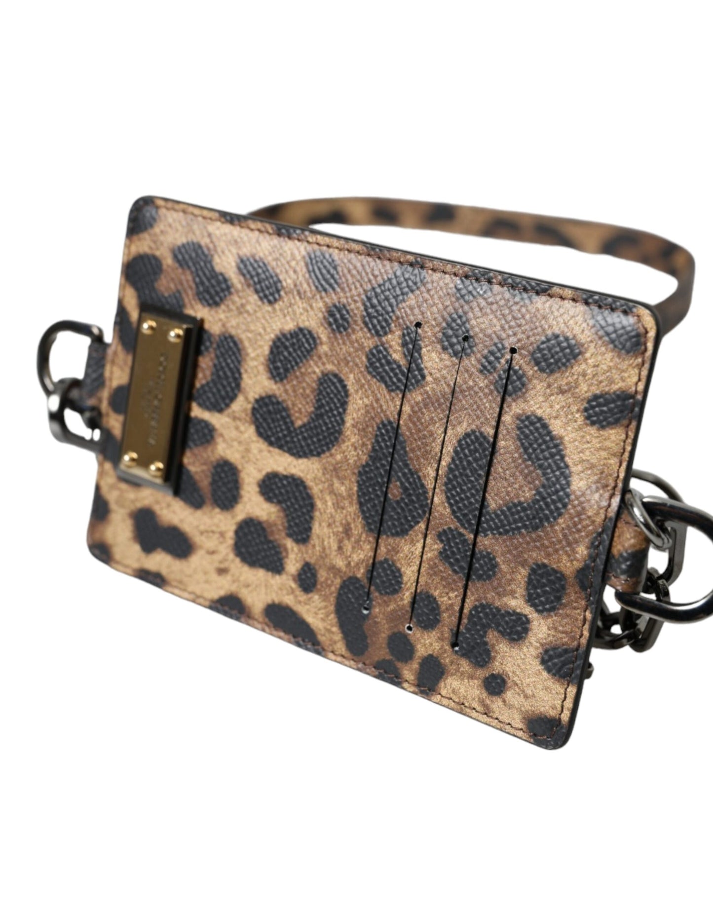 Dolce & Gabbana Brown Leather Leopard Print Logo Plaque Cardholder Wallet Dolce & Gabbana