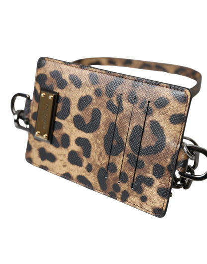 Dolce & Gabbana Brown Leather Leopard Print Logo Plaque Cardholder Wallet Dolce & Gabbana