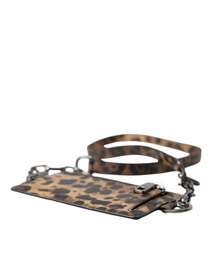 Dolce & Gabbana Brown Leather Leopard Print Logo Plaque Cardholder Wallet Dolce & Gabbana