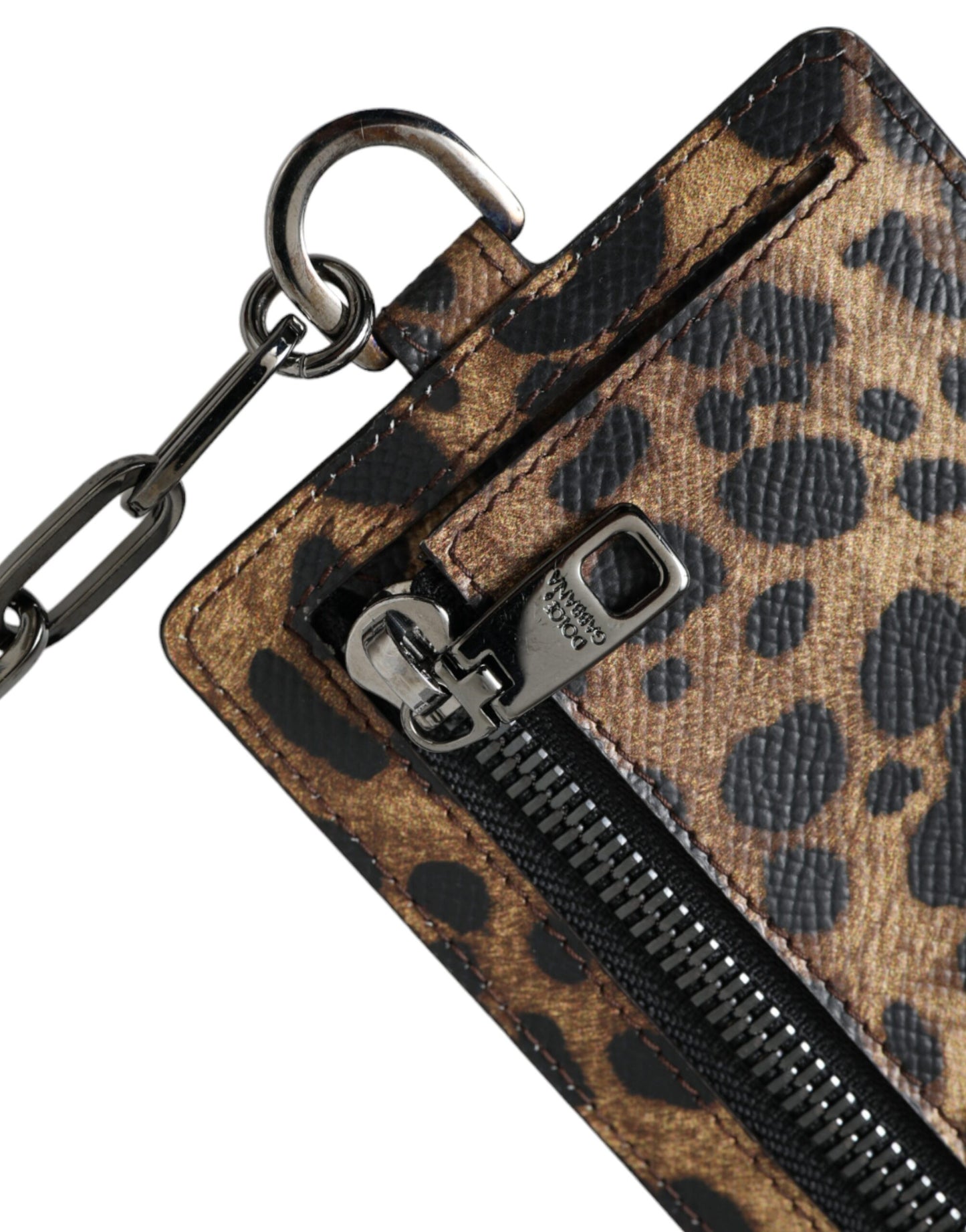 Dolce & Gabbana Brown Leather Leopard Print Logo Plaque Cardholder Wallet Dolce & Gabbana