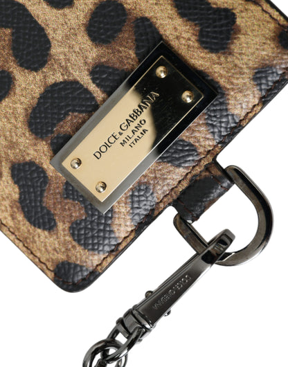 Dolce & Gabbana Brown Leather Leopard Print Logo Plaque Cardholder Wallet Dolce & Gabbana