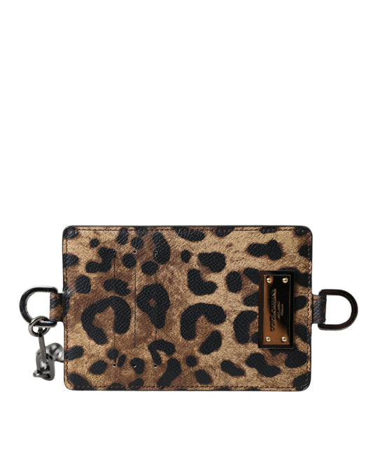 Dolce & Gabbana Brown Leather Leopard Print Logo Plaque Cardholder Wallet Dolce & Gabbana