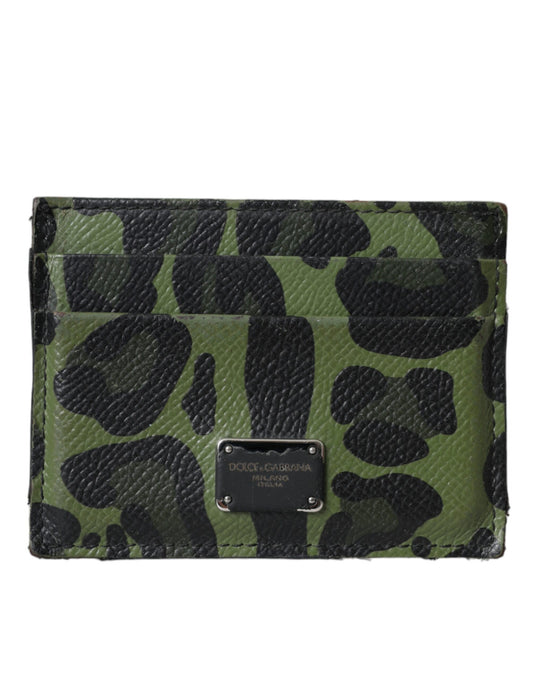 Dolce & Gabbana Green Black Leopard Logo Plaque Card Holder Wallet Dolce & Gabbana