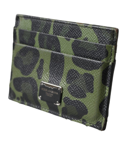 Dolce & Gabbana Green Black Leopard Logo Plaque Card Holder Wallet Dolce & Gabbana