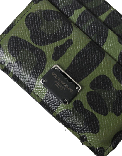 Dolce & Gabbana Green Black Leopard Logo Plaque Card Holder Wallet Dolce & Gabbana