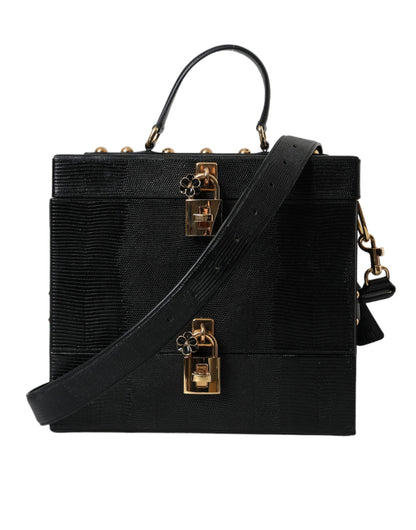 Dolce & Gabbana Black Lizard Embossed Calfskin Leather Double Box Bag Dolce & Gabbana