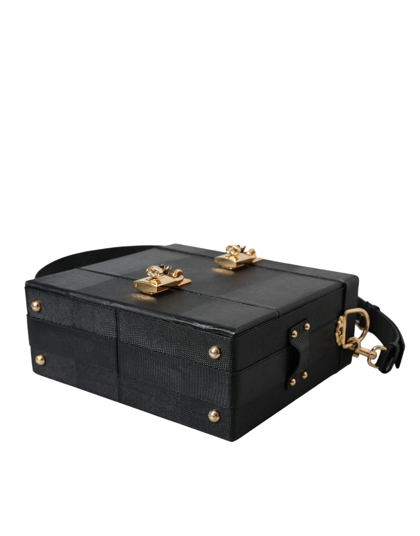 Dolce & Gabbana Black Lizard Embossed Calfskin Leather Double Box Bag Dolce & Gabbana