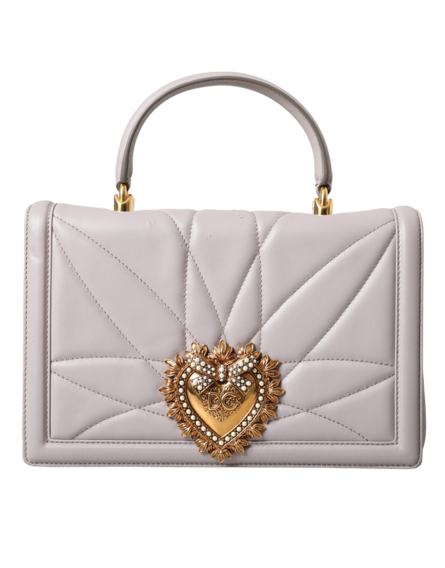 Dolce & Gabbana Light Gray Devotion Gold Heart Leather Shoulder Bag Dolce & Gabbana