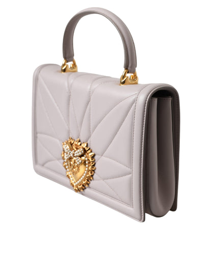 Dolce & Gabbana Light Gray Devotion Gold Heart Leather Shoulder Bag Dolce & Gabbana