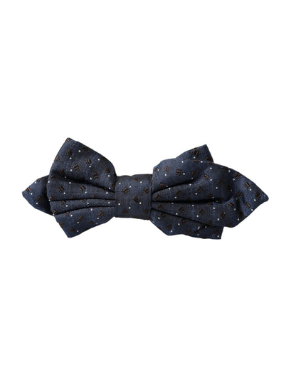 Dolce & Gabbana Navy Blue Silk Patterned Adjustable Men Papillon Bow Tie Dolce & Gabbana