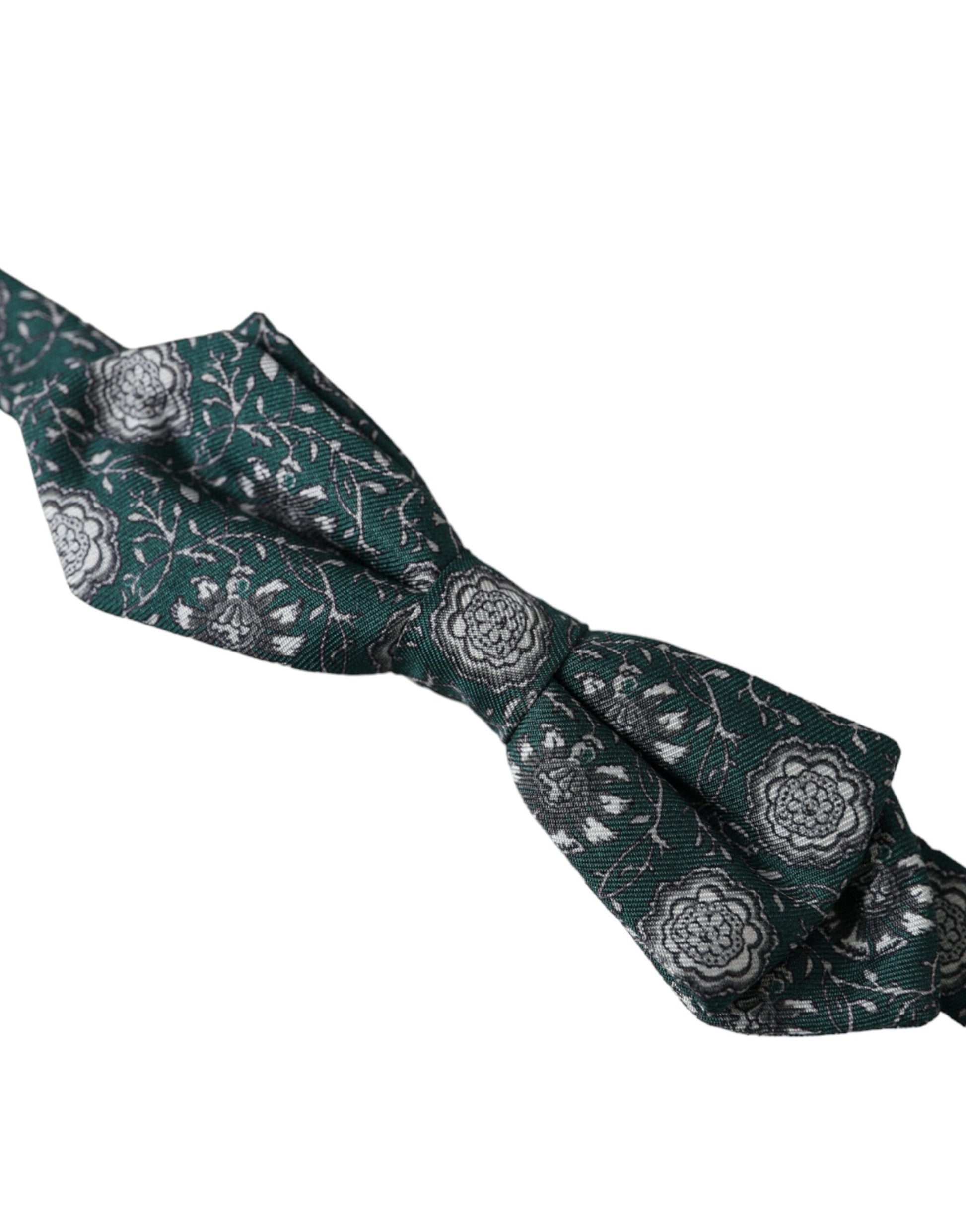 Dolce & Gabbana Green Silk Floral Adjustable Neck Men Bow Tie