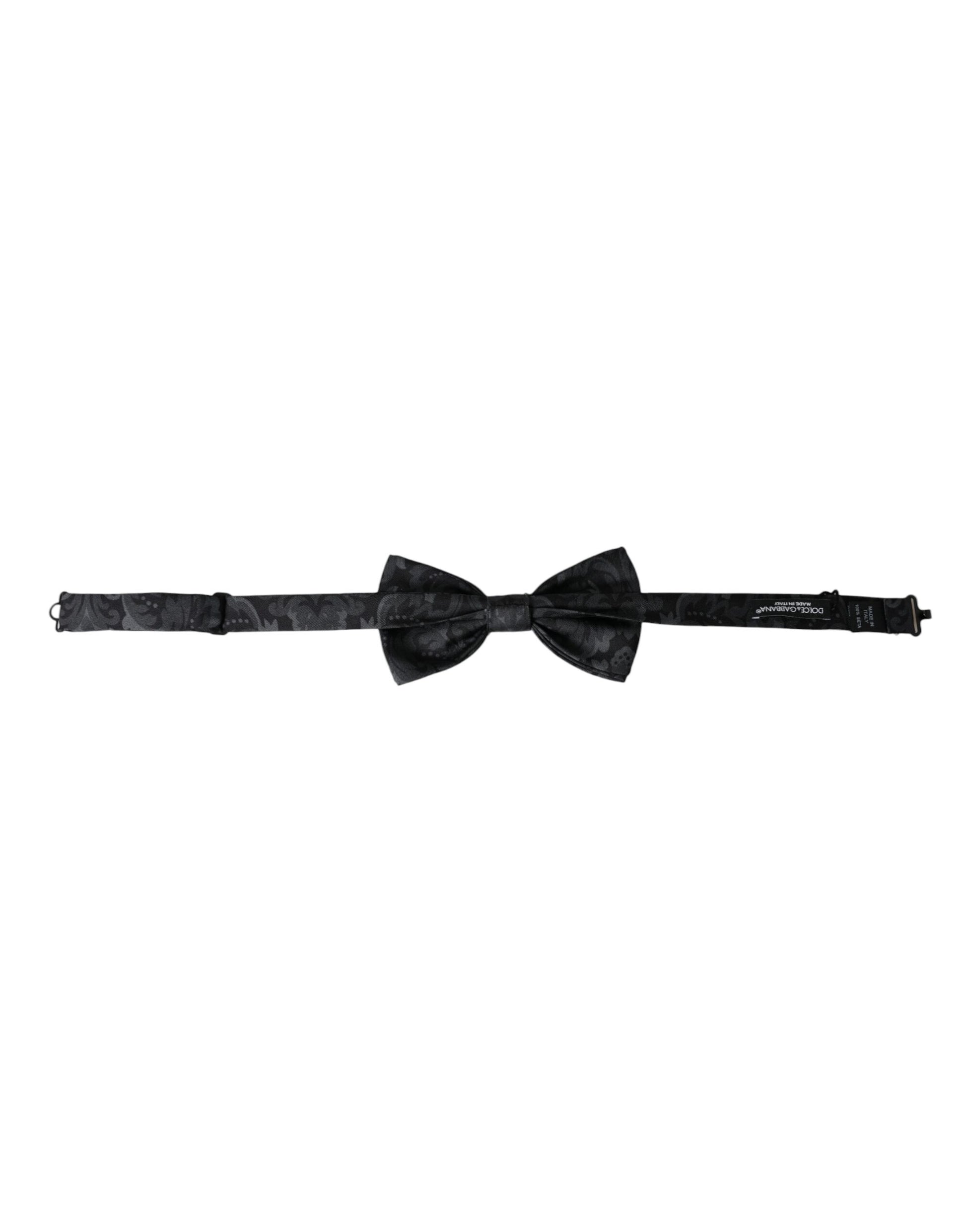 Dolce & Gabbana Dark Gray Silk Patterned Adjustable Men Bow Tie