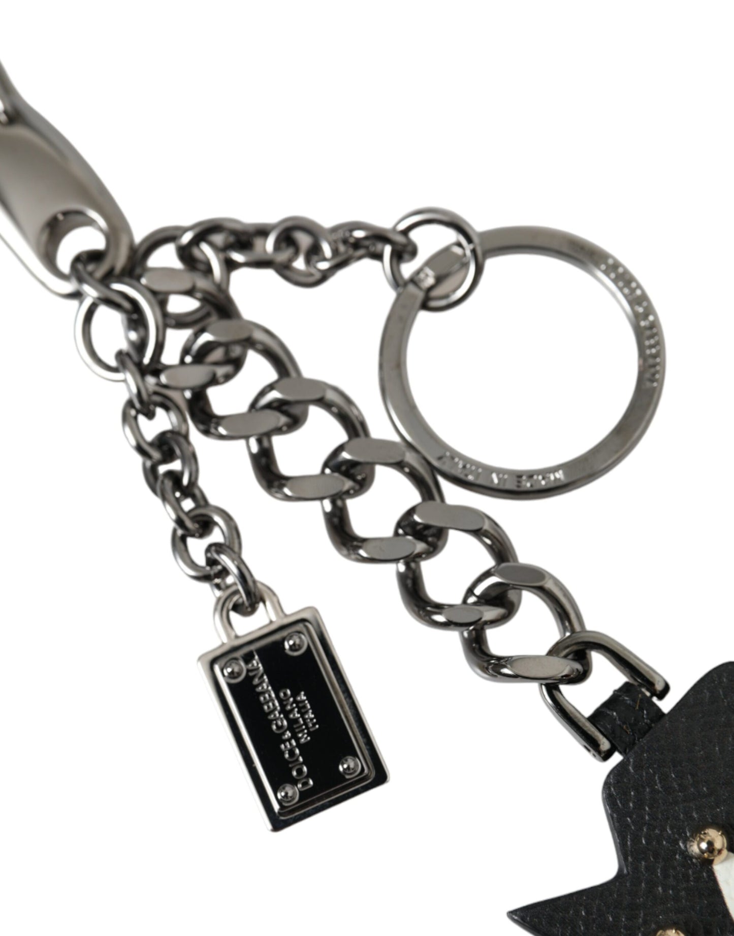 Dolce & Gabbana Black Prince Studs Logo Silver Brass Keychain Keyring Dolce & Gabbana