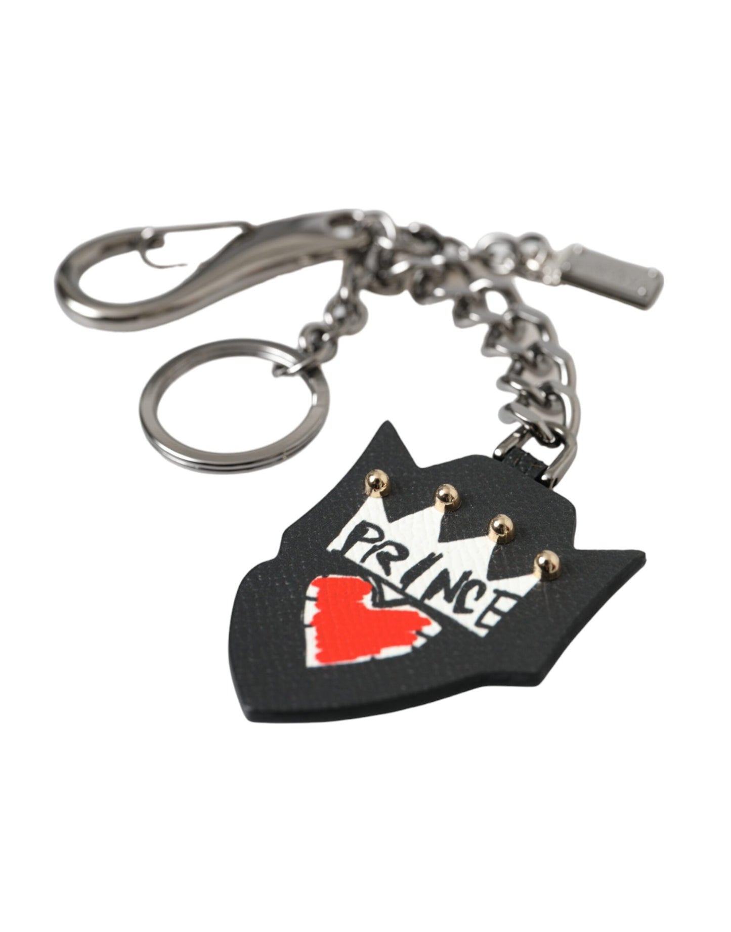 Dolce & Gabbana Black Prince Studs Logo Silver Brass Keychain Keyring Dolce & Gabbana