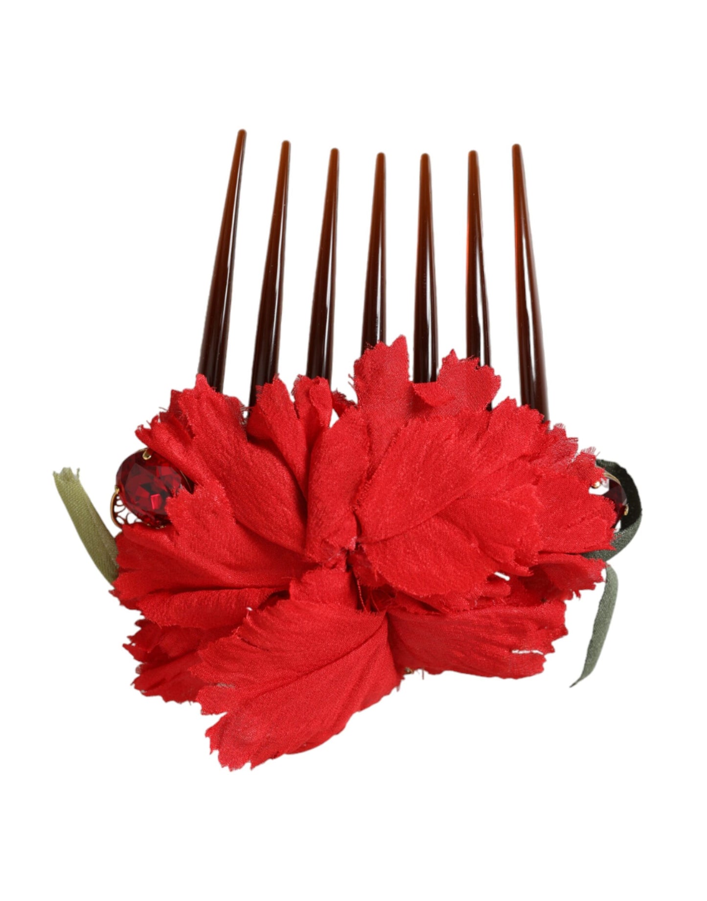 Dolce & Gabbana Red Silk Floral Gold Brass Women Hair Comb Dolce & Gabbana