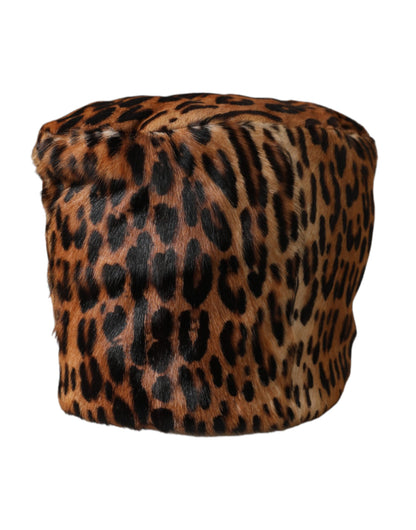 Dolce & Gabbana Brown Leopard Fur Women Bucket Hat Dolce & Gabbana