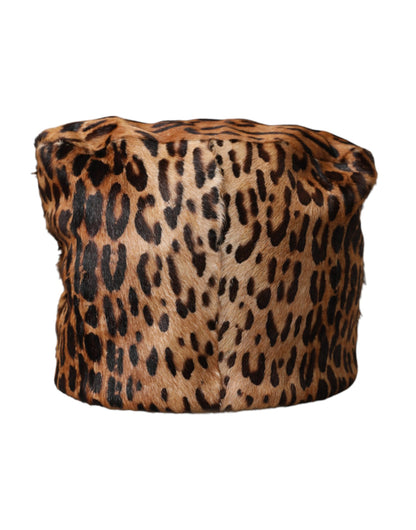 Dolce & Gabbana Brown Leopard Fur Women Bucket Hat Dolce & Gabbana