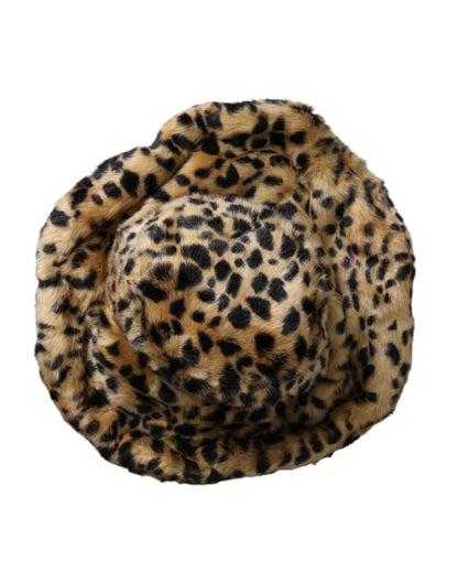 Dolce & Gabbana Brown Leopard Fur Women Bucket Hat Dolce & Gabbana