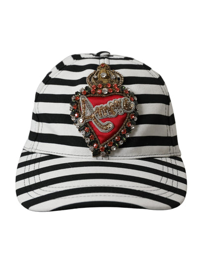 Dolce & Gabbana Black White Stripe Amore Heart Applique Baseball Hat Dolce & Gabbana