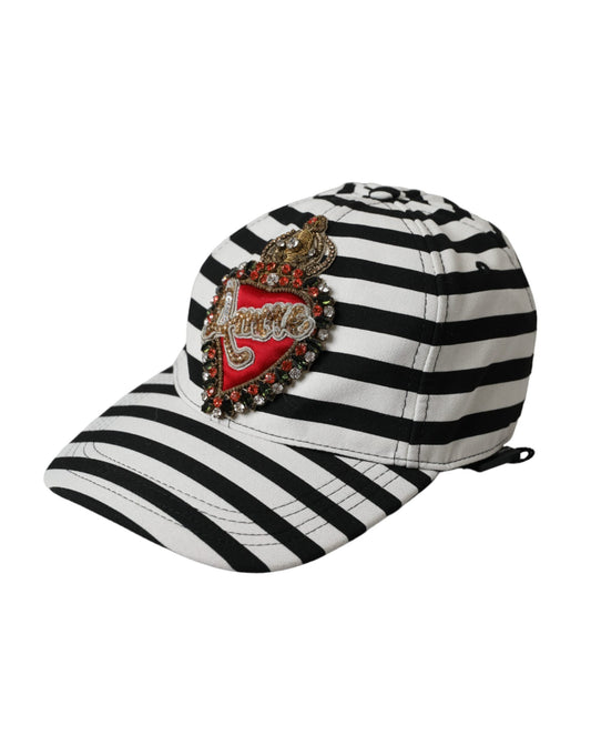 Dolce & Gabbana Black White Stripe Amore Heart Applique Baseball Hat Dolce & Gabbana