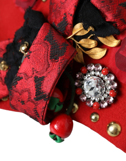 Dolce & Gabbana Red Crystal Gold Roses Brooch Embellished Hat Dolce & Gabbana